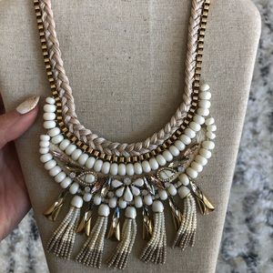 STELLA & DOT Ivory/gold fringe statement necklace